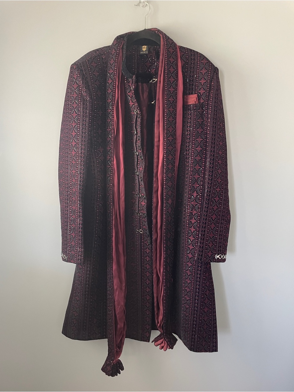Indian Sherwani Embroidered Suit Burgundy 3XL
